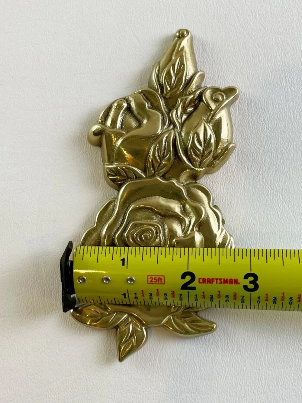 Vintage Brass Floral Rose Drapery Curtain Tieback / Holdback Ornament